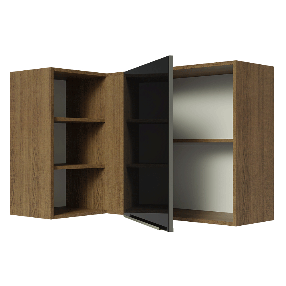Armário Aéreo de Canto com Adega Acoplada Madesa Lux 1 Porta Rustic/Preto