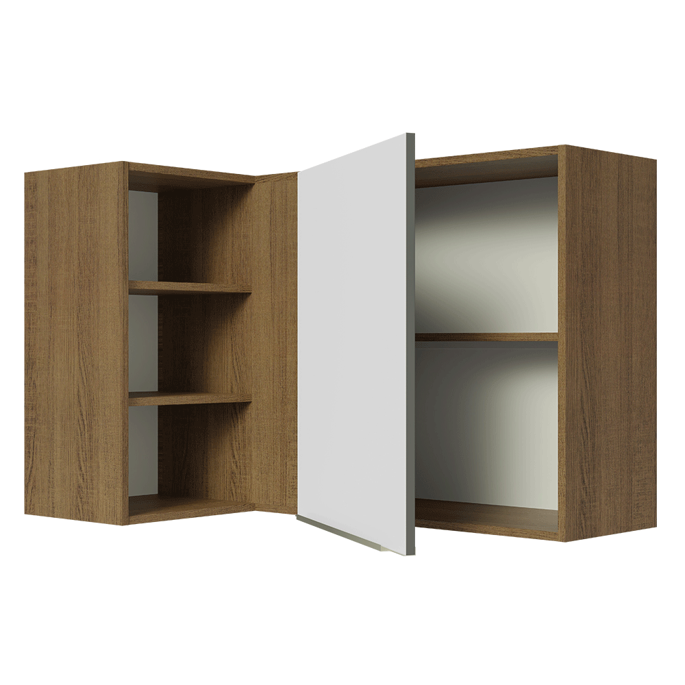Armário Aéreo de Canto com Adega Acoplada Madesa Lux 1 Porta Rustic/Branco Veludo