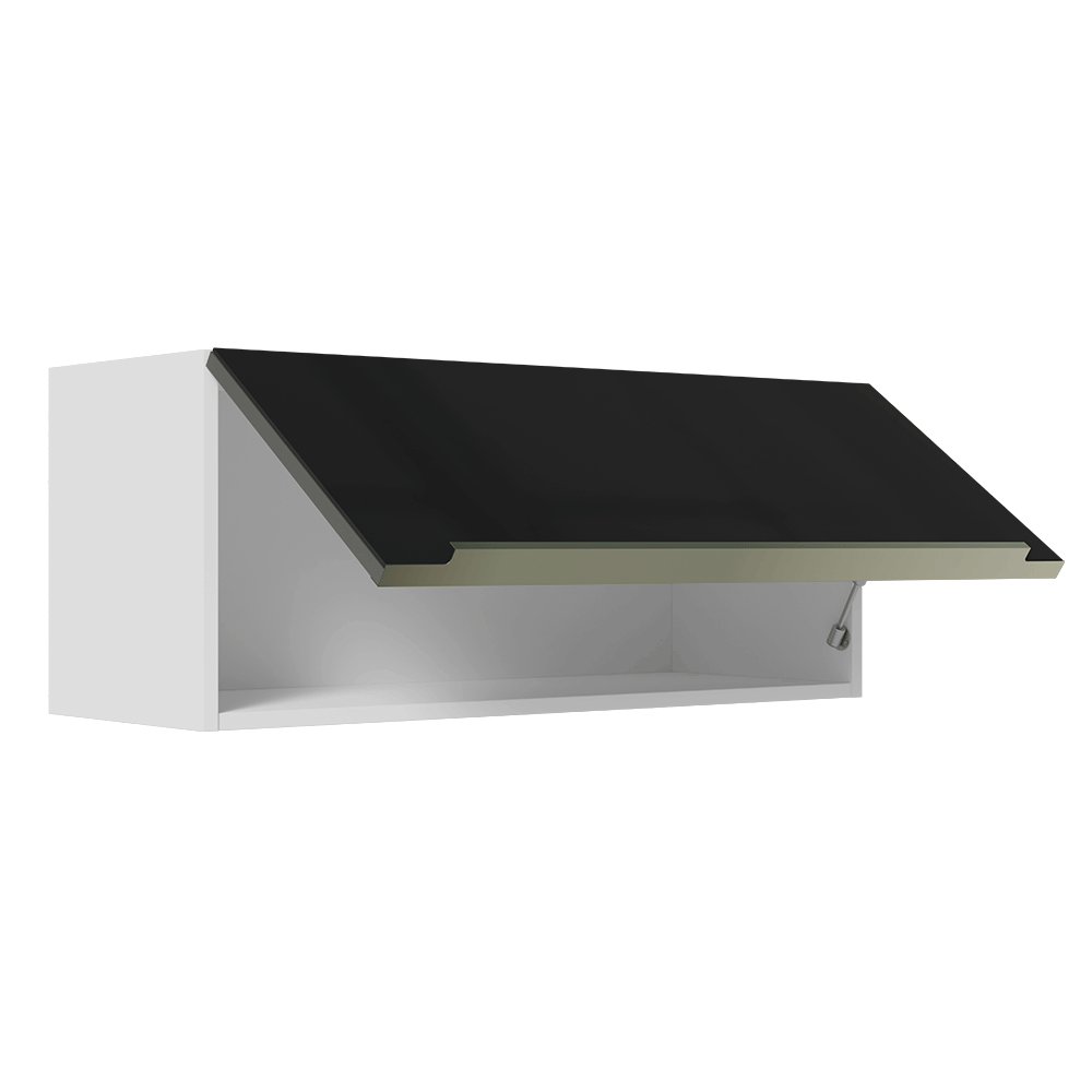 Armário Aéreo Madesa Lux 80 cm 1 Porta Basculante Branco/Preto