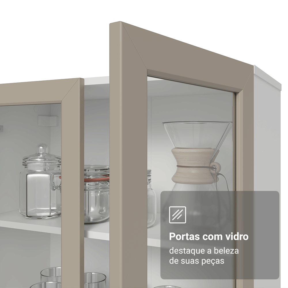 Módulo Cristaleira 70 cm 2 Portas de Vidro Branco/Crema Vik Madesa