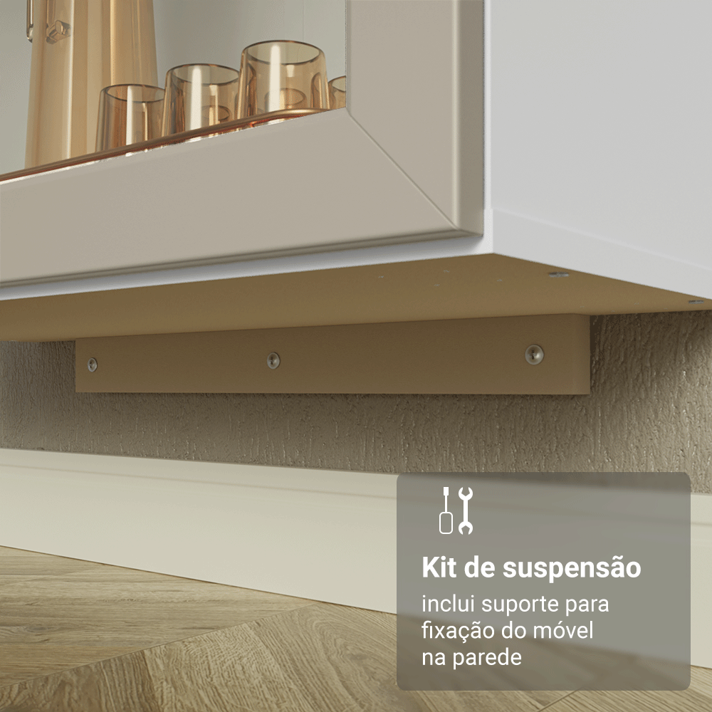 Cristaleira Suspensa 70 cm 2 Portas de Vidro Branco/Crema Vik Madesa