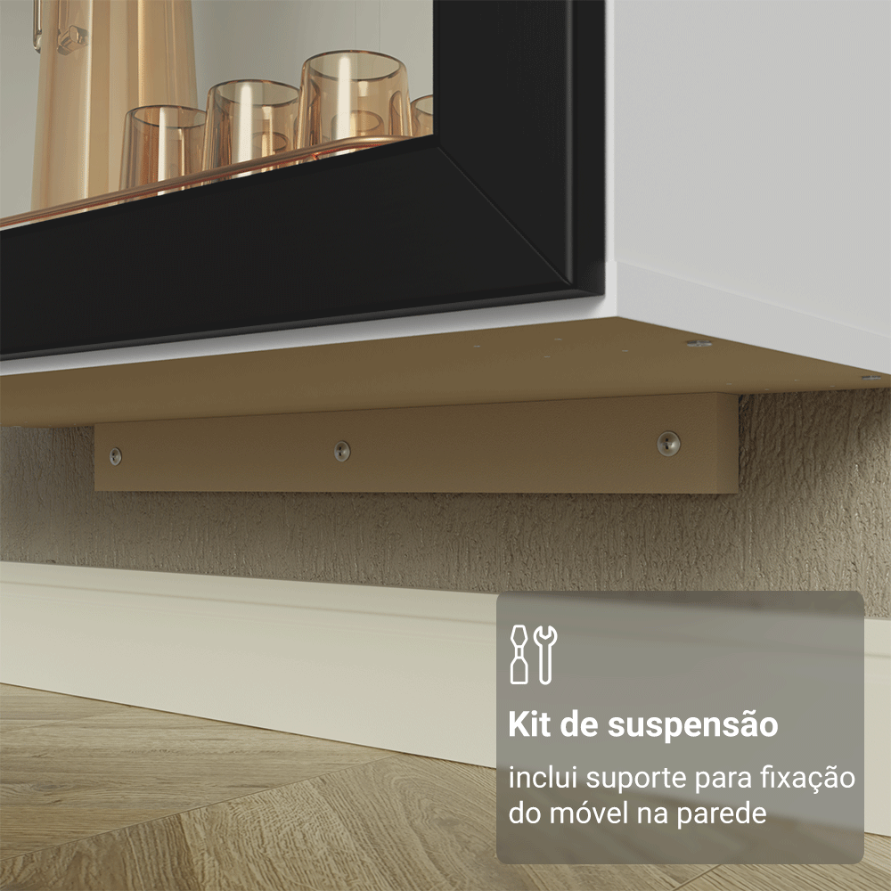 Cristaleira Suspensa 70 cm 2 Portas de Vidro Branco/Preto Vik Madesa
