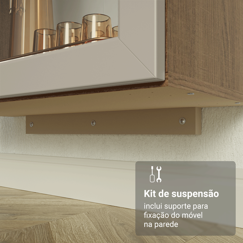 Cristaleira Suspensa 70 cm 2 Portas de Vidro Rustic/Crema Vik Madesa