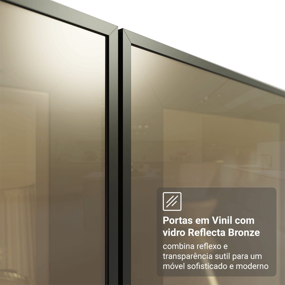 Módulo Cristaleira 70 cm 2 Portas Rustic/Preto Vidro Reflecta Bronze Vinil Madesa