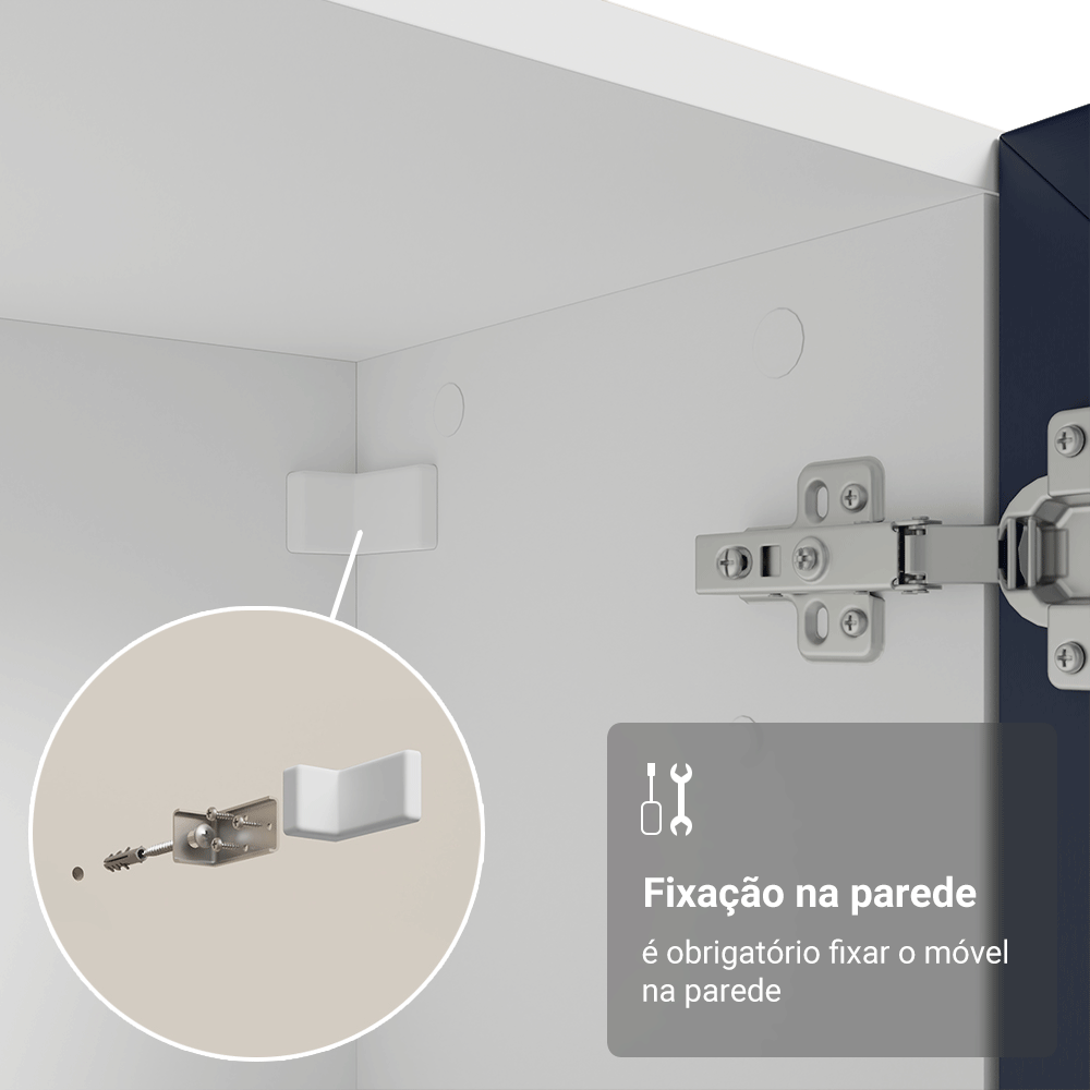 Cristaleira Suspensa 70 cm 2 Portas de Vidro Branco/Azul Vik Madesa