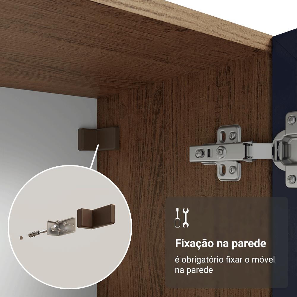 Cristaleira Suspensa 70 cm 2 Portas de Vidro Rustic/Azul Vik Madesa
