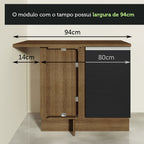 Armário de Cozinha Completa de Canto 349cm Rustic/Preto Glamy Madesa 06