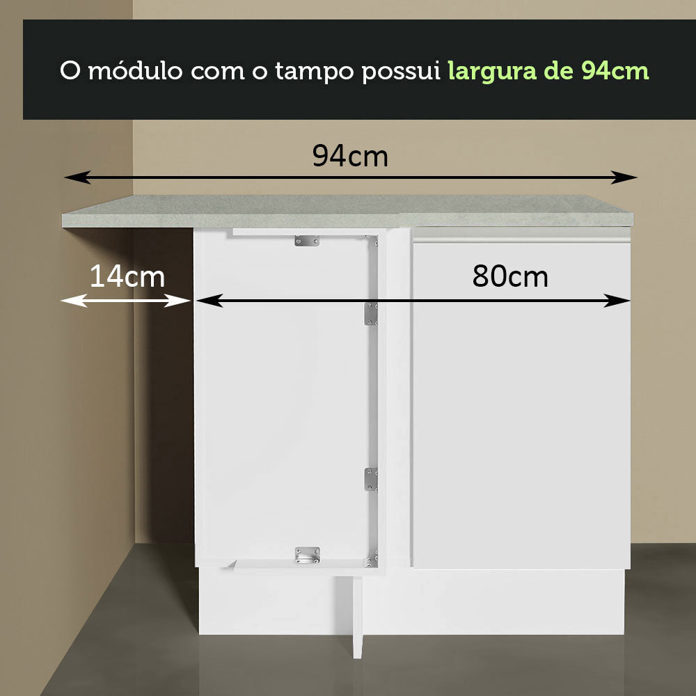 Armário de Cozinha Completa de Canto 349cm Branco Glamy Madesa 07