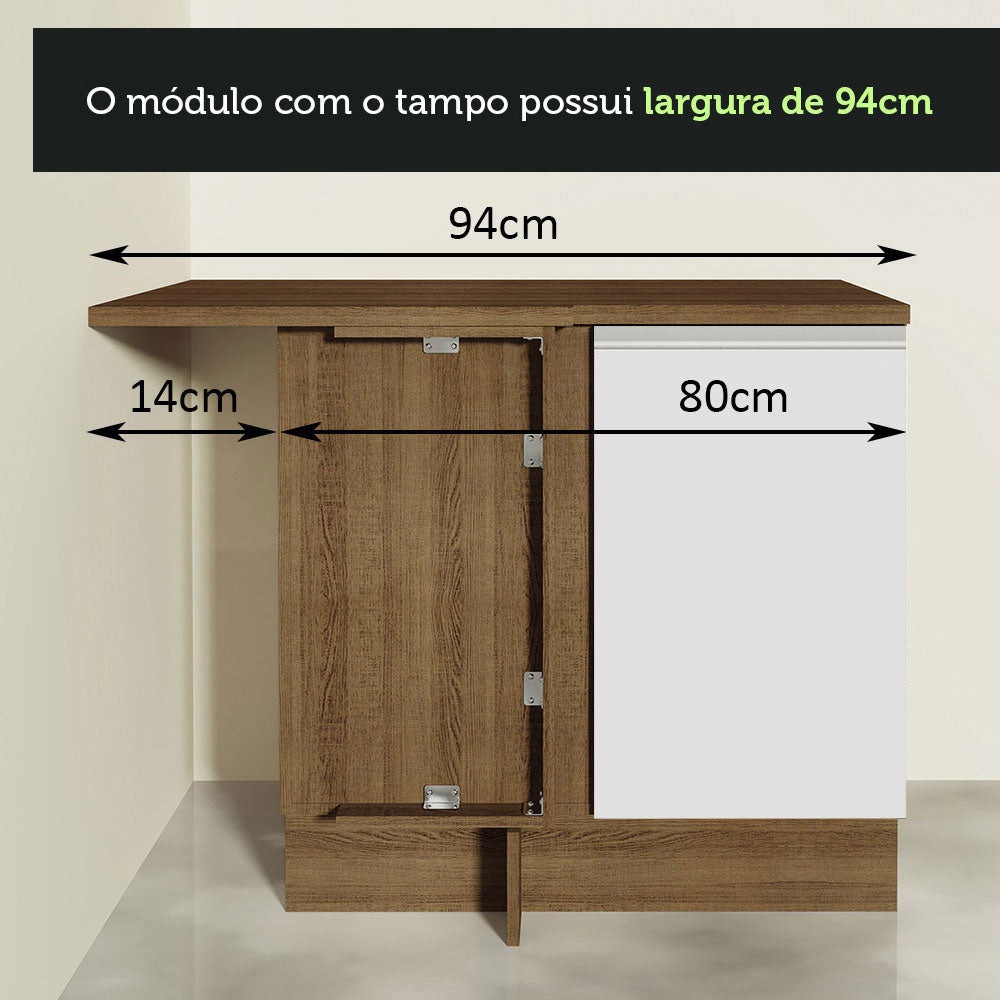Armário de Cozinha Completa de Canto 349cm Rustic/Branco Glamy Madesa 07