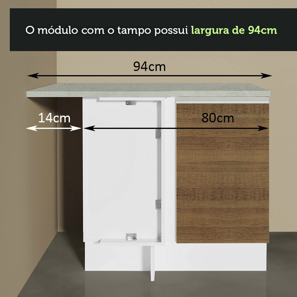 Armário de Cozinha Completa de Canto 349cm Branco/Rustic Glamy Madesa 07