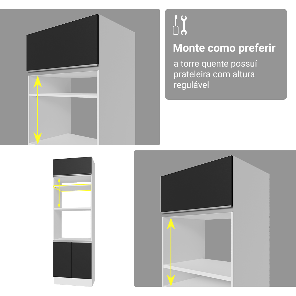 Armário de Cozinha Completa 549cm Branco/Preto Glamy Madesa 01