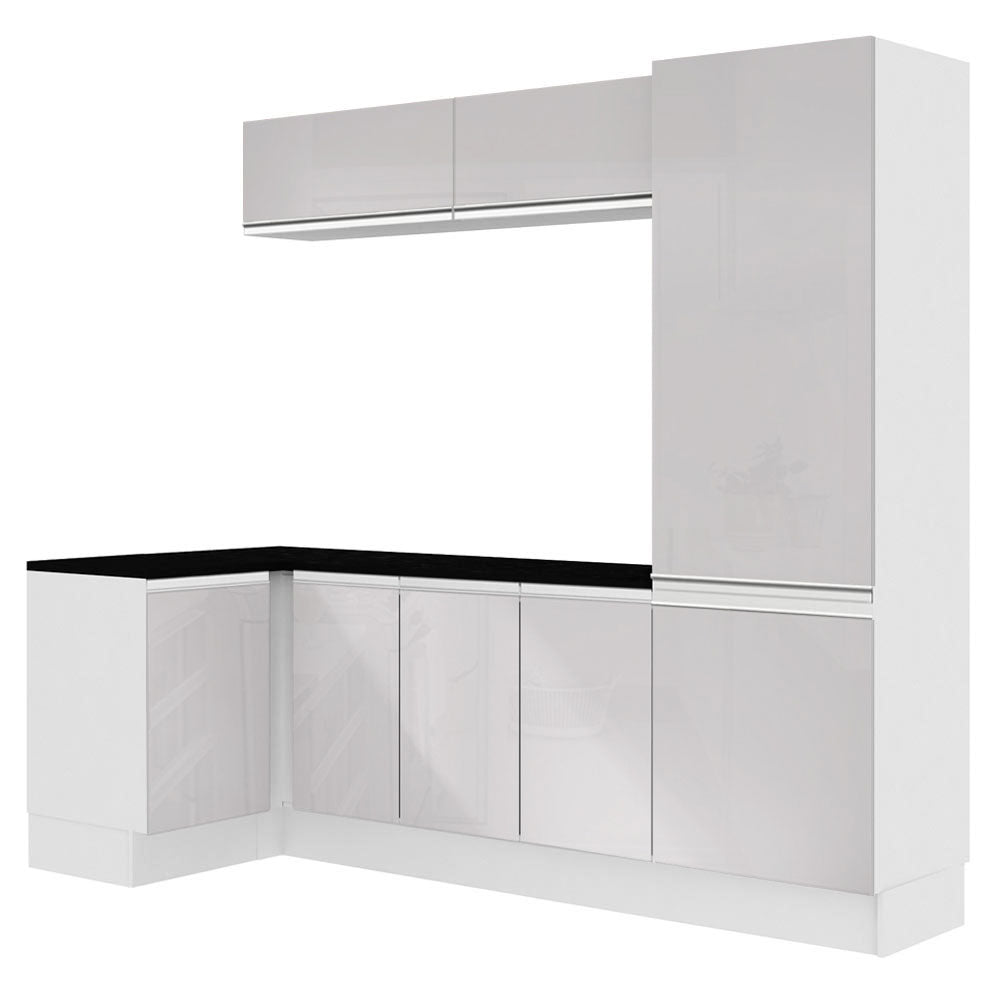 Kit Área De Serviço Madesa Acordes 100% MDF com Armário e Balcão de Canto Portas Branco Brilho