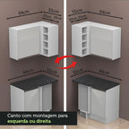 Armário de Cozinha Completa de Canto 100% MDF 419cm Frentes Branco Brilho Acordes Madesa 03