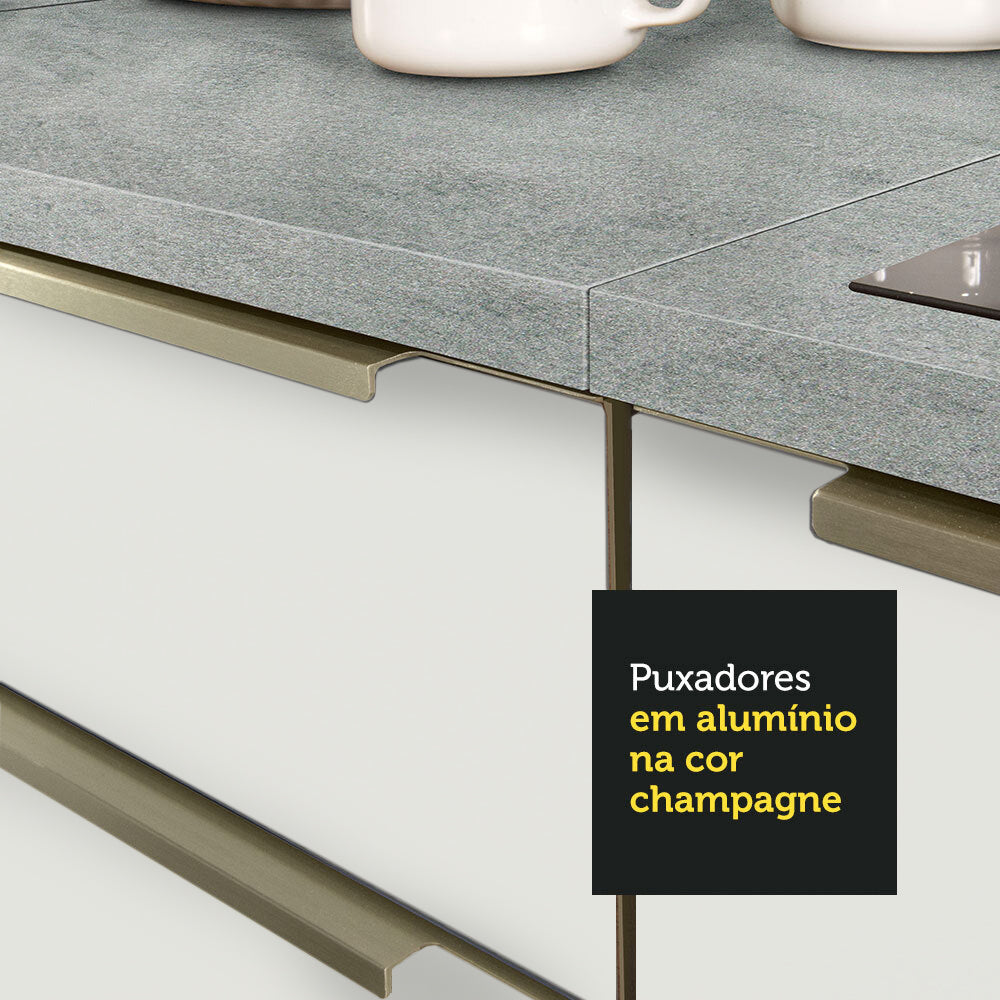 Armário de Cozinha Completa de Canto 546 x 60 cm Branco/Branco Veludo Lux Madesa 01
