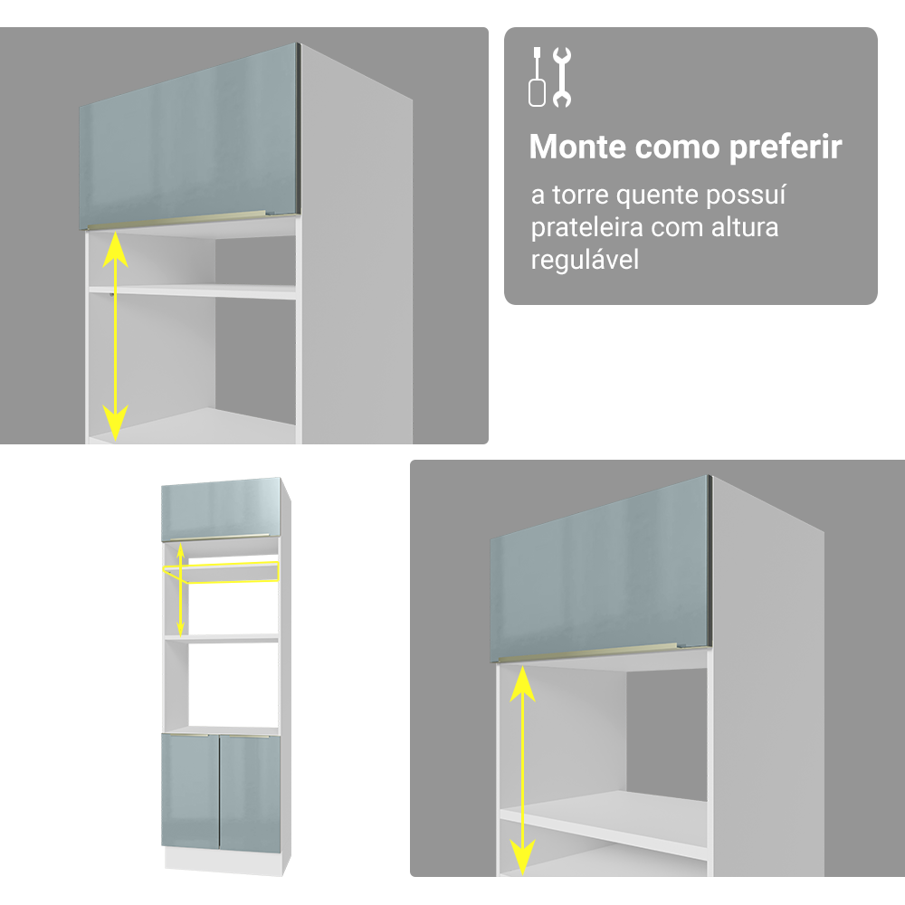Armário de Cozinha Completa 566cm Branco/Cinza Lux Madesa 01