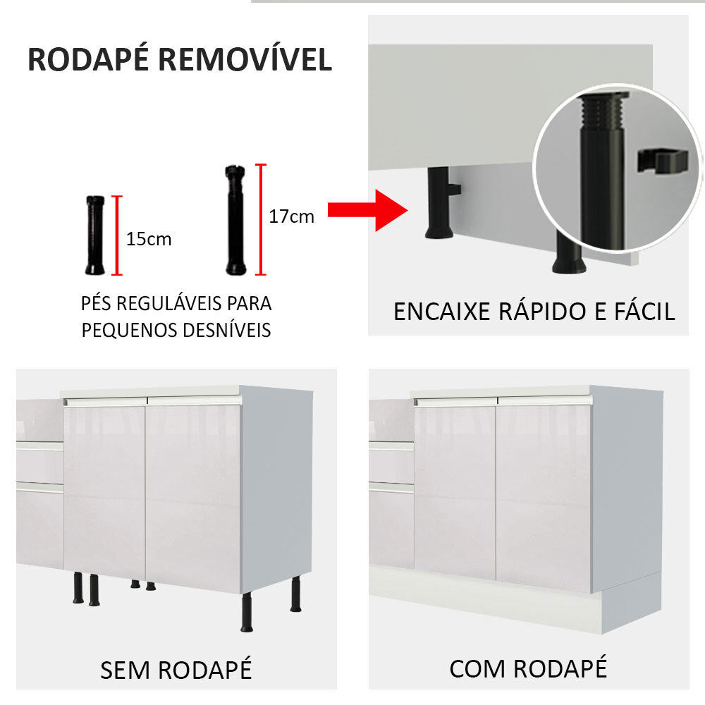 Kit Canto Madesa Smart 100% MDF 2 Portas e Nicho Frentes Branco Brilho