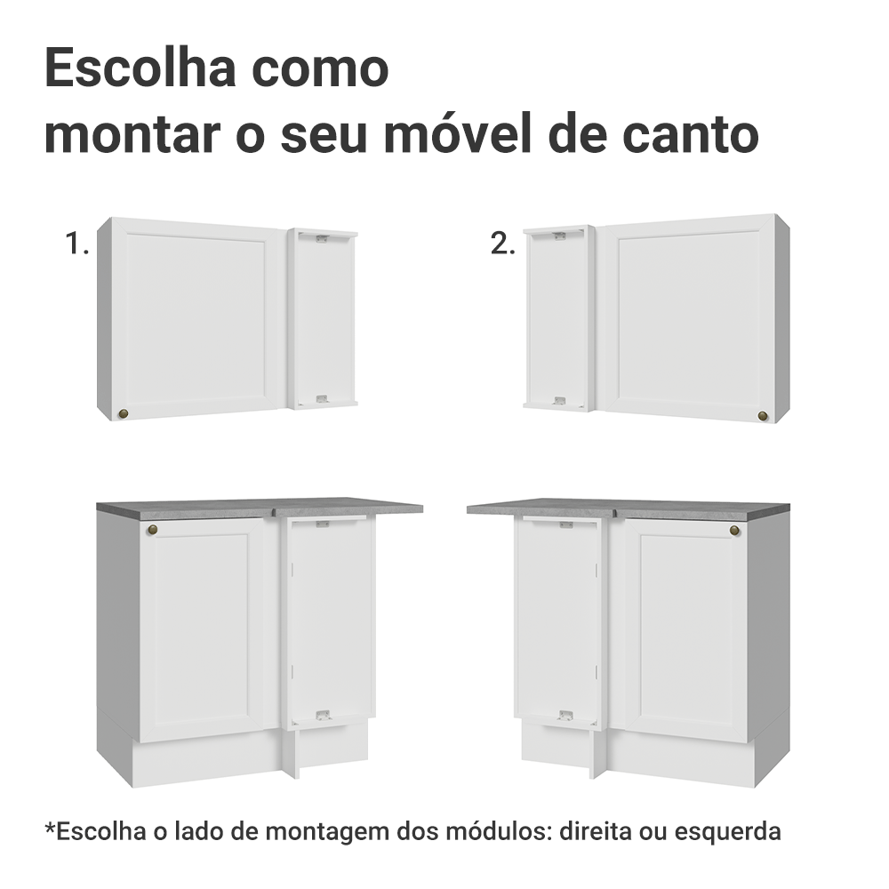 Armário de Cozinha Completa de Canto 399 cm Branco Vik Madesa 01