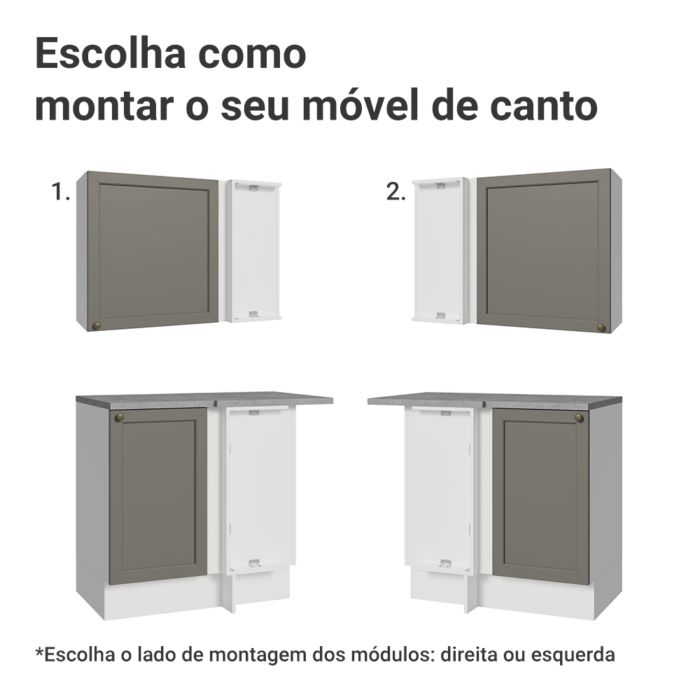 Armário de Cozinha Completa de Canto 399 cm Branco/Cinza Vik Madesa 01
