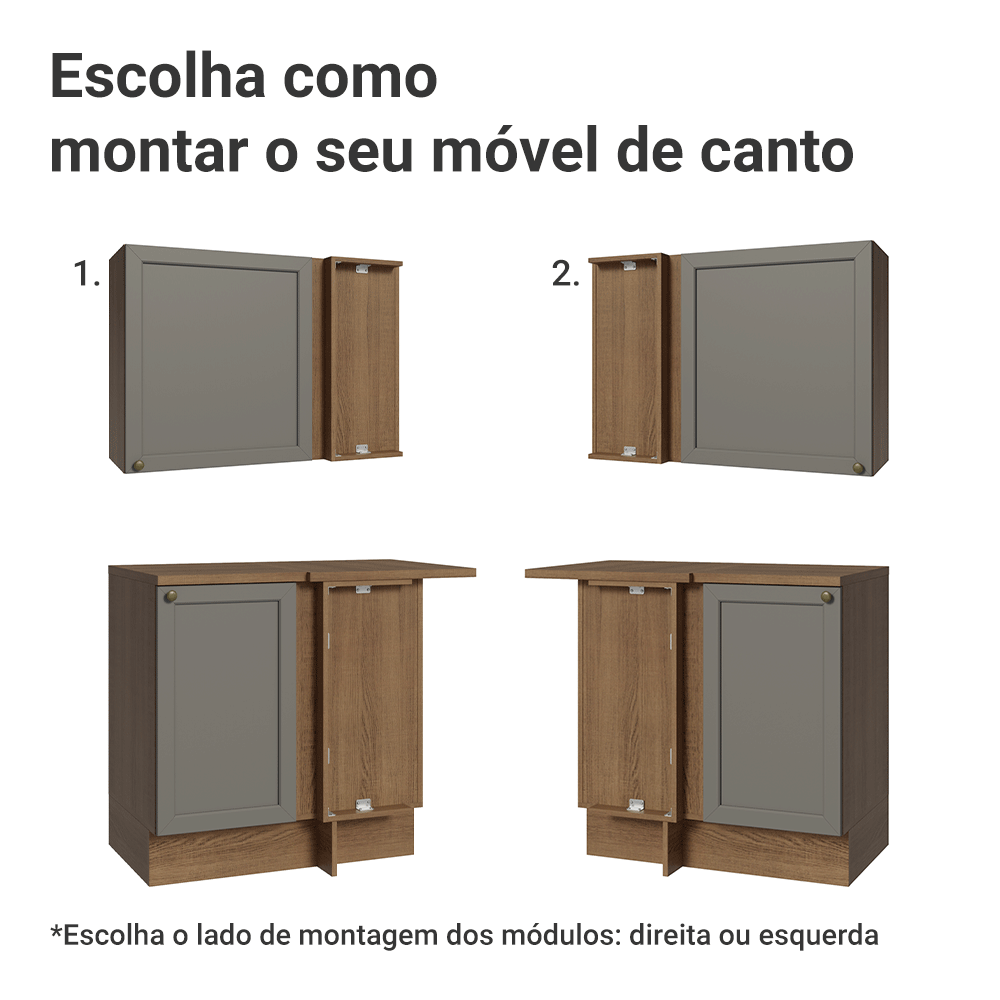 Armário de Cozinha Completa de Canto 399 cm Rustic/Cinza Vik Madesa 01