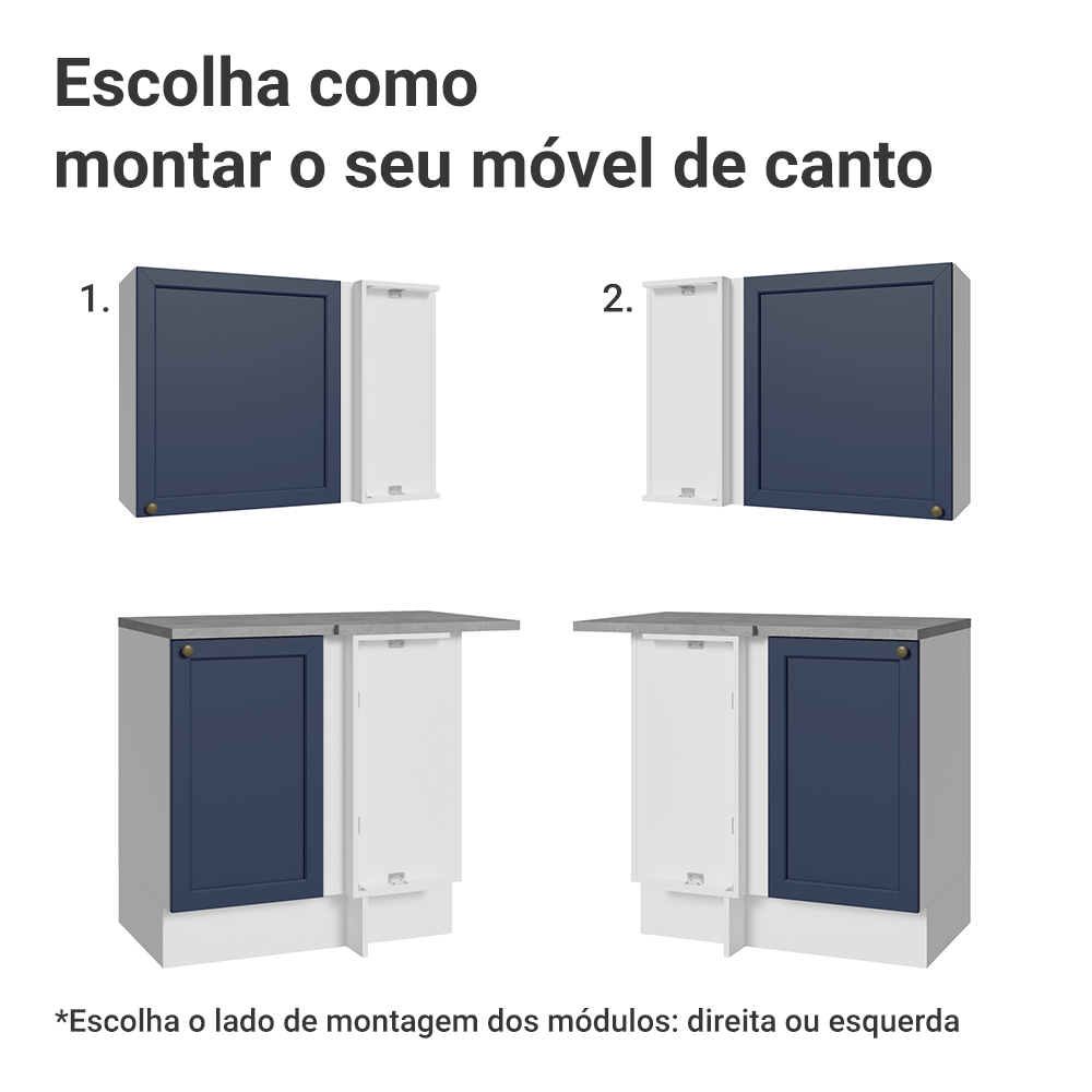 Armário de Cozinha Completa de Canto 399 cm Branco/Azul Vik Madesa 01