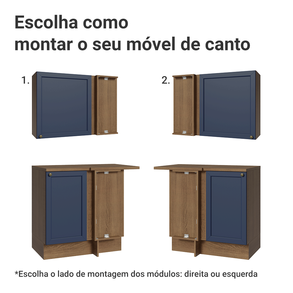 Armário de Cozinha Completa de Canto 399 cm Rustic/Azul Vik Madesa 01