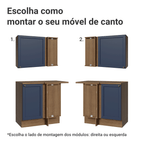Armário de Cozinha Completa de Canto 399 cm Rustic/Azul Vik Madesa 01