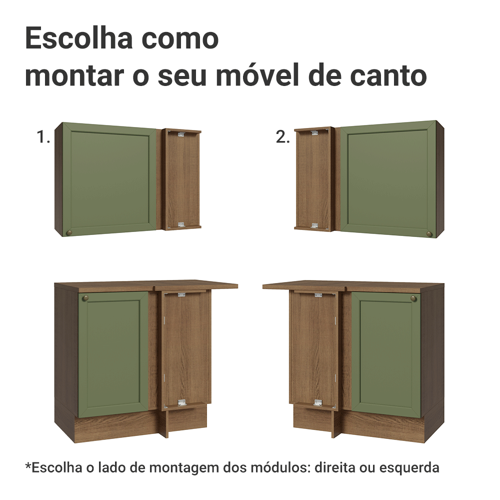 Armário de Cozinha Completa de Canto 399 cm Rustic/Verde Vik Madesa 01