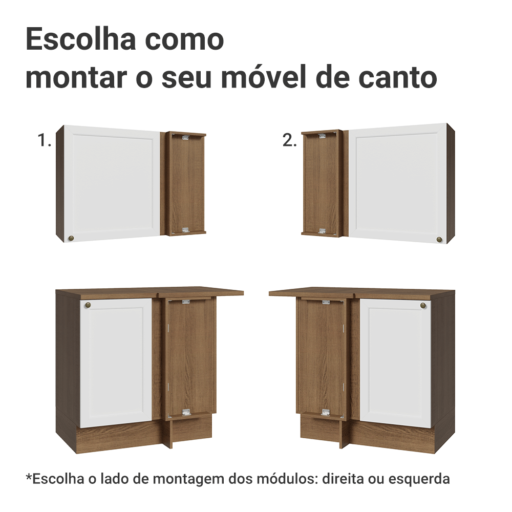 Armário de Cozinha Completa de Canto 399 cm Rustic/Branco Vik Madesa 02