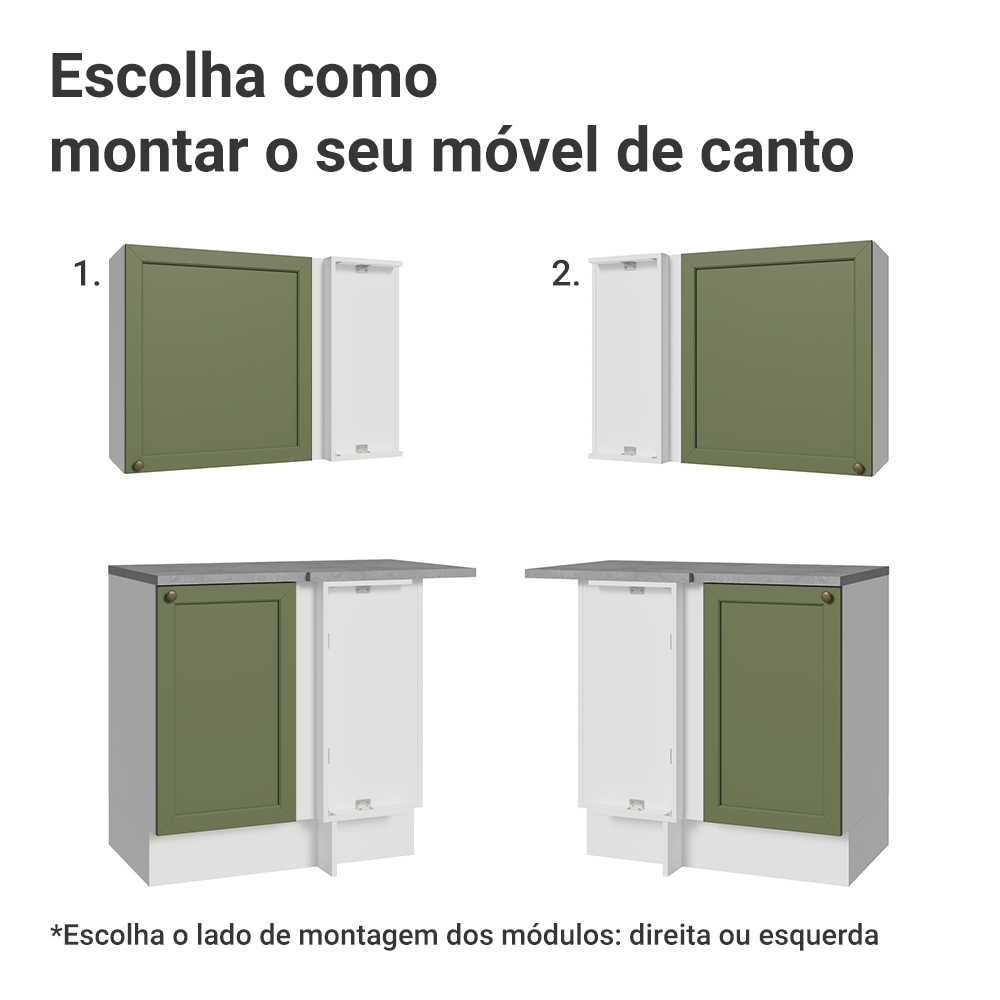 Armário de Cozinha Completa de Canto 399 cm Branco/Verde Vik Madesa 02