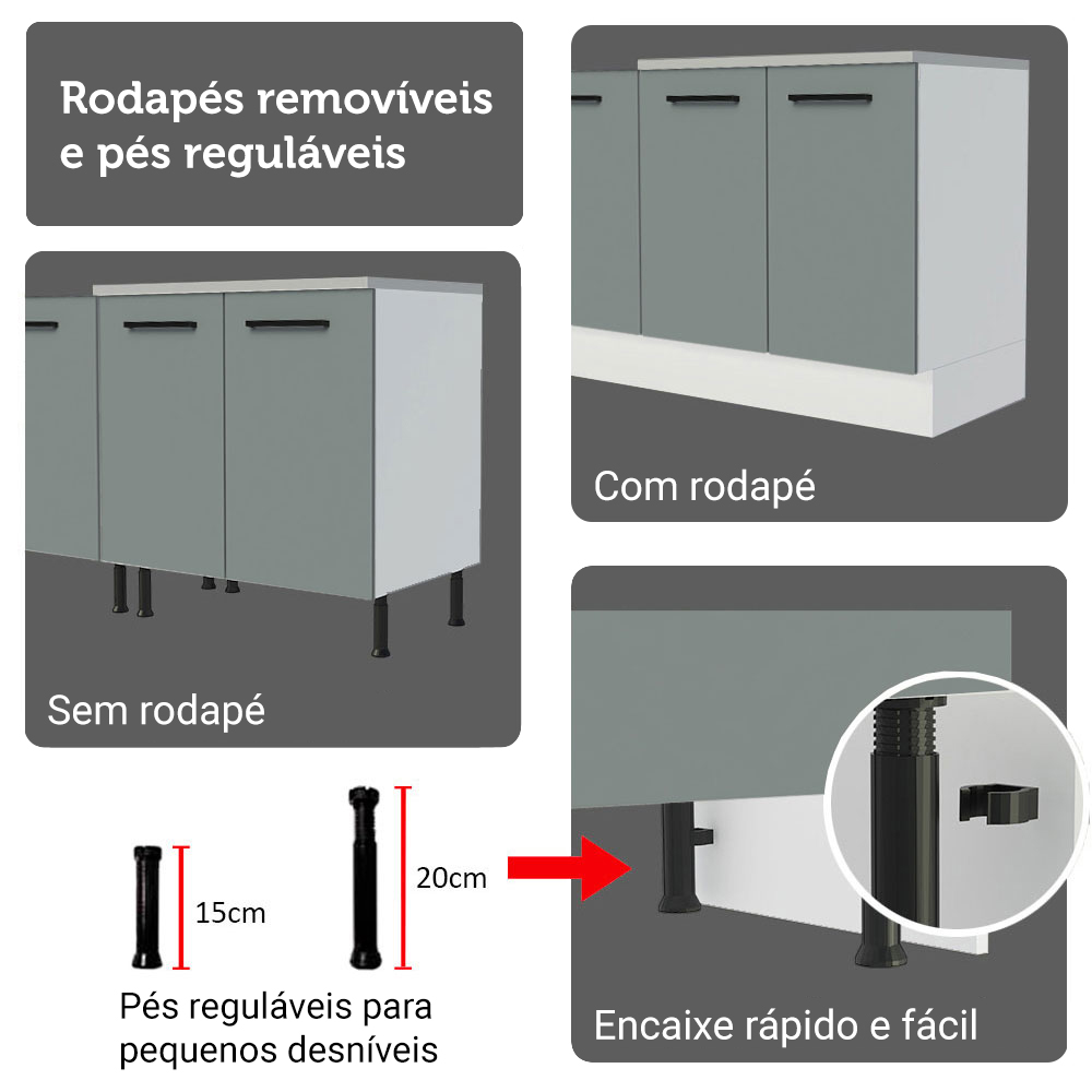Kit Balcão + Cristaleira 70cm Branco/Cinza Agata Madesa 01