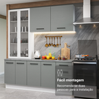 Armário de Cozinha Compacta 190cm com Cristaleira Branco/Cinza Agata Madesa 01
