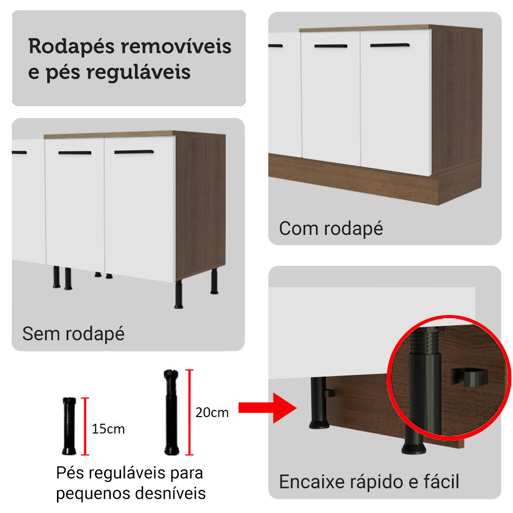 Armário de Cozinha Completa 270cm Rustic/Branco Agata Madesa 11