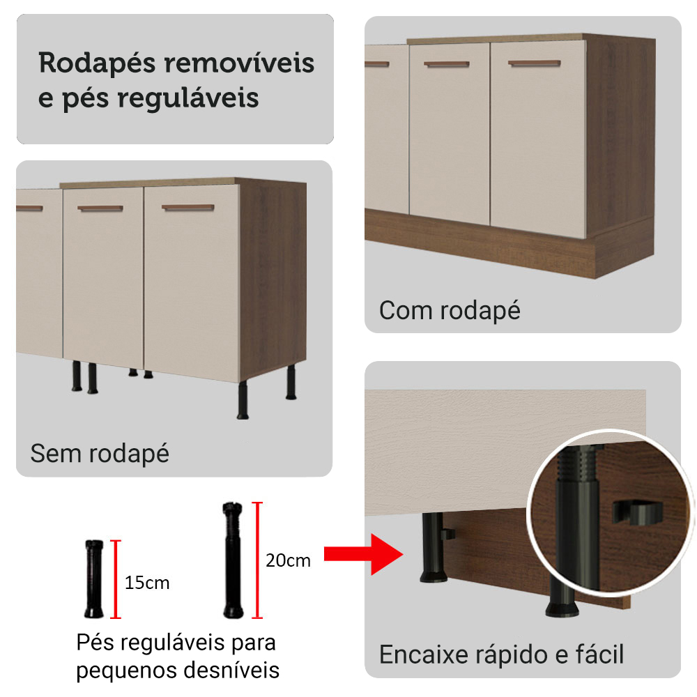Armário de Cozinha Completa 270cm Rustic/Crema Agata Madesa 11