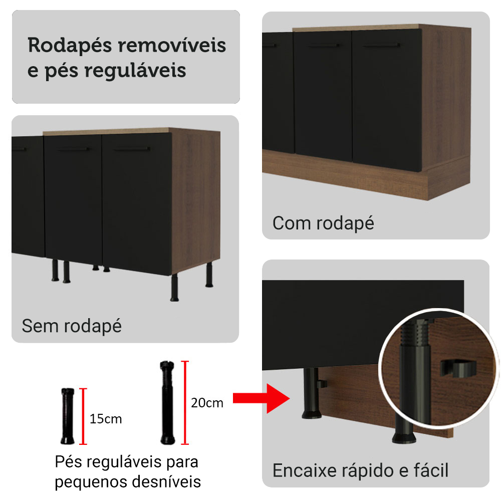 Armário de Cozinha Completa 270cm Rustic/Preto Agata Madesa 11