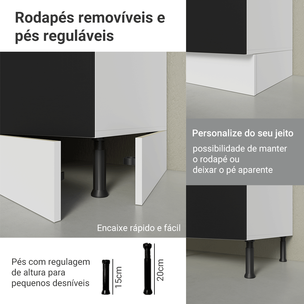 Armário de Cozinha Completa 270 cm Branco/Preto Agata Madesa 12