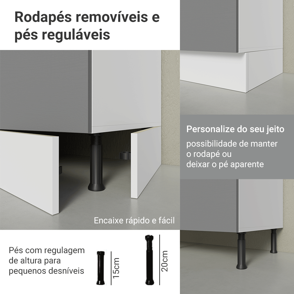 Armário de Cozinha Completa 270 cm Branco/Cinza Agata Madesa 12