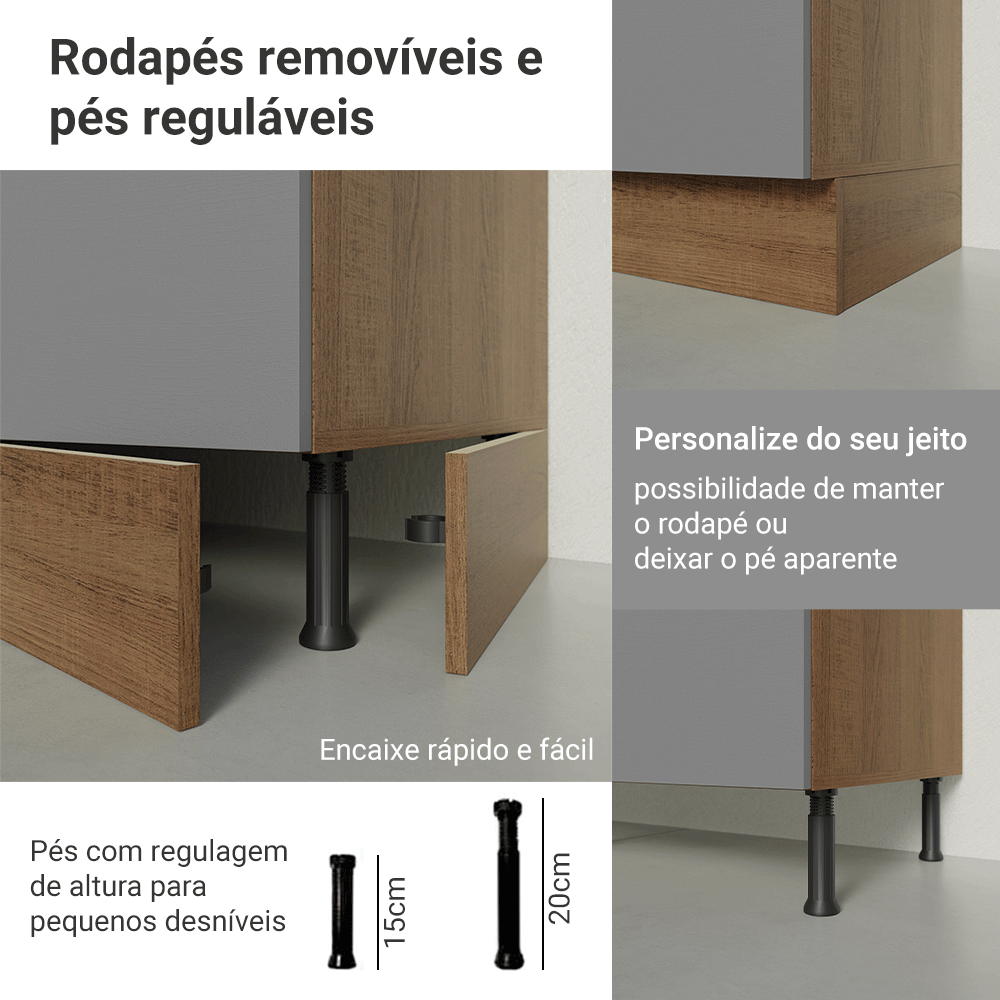 Armário de Cozinha Completa 270 cm Rustic/Cinza Agata Madesa 12