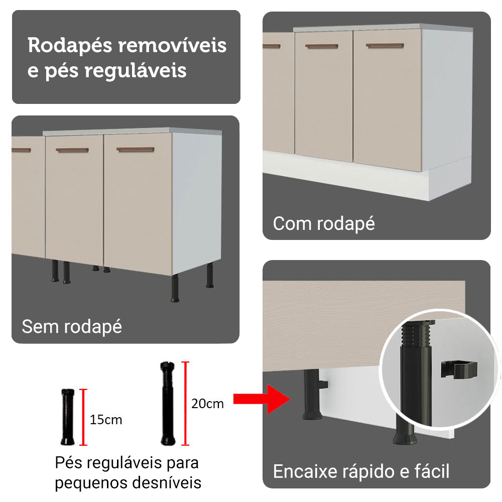 Armário de Cozinha Completa 340cm Branco/Crema Agata Madesa 01