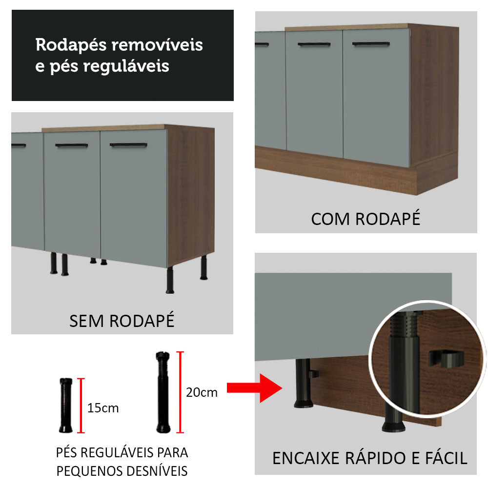 Armário de Cozinha Completa 350cm Rustic/Cinza Agata Madesa 01