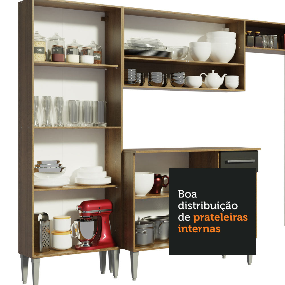Armário de Cozinha Completa 261cm Rustic/Preto Emilly Madesa 04
