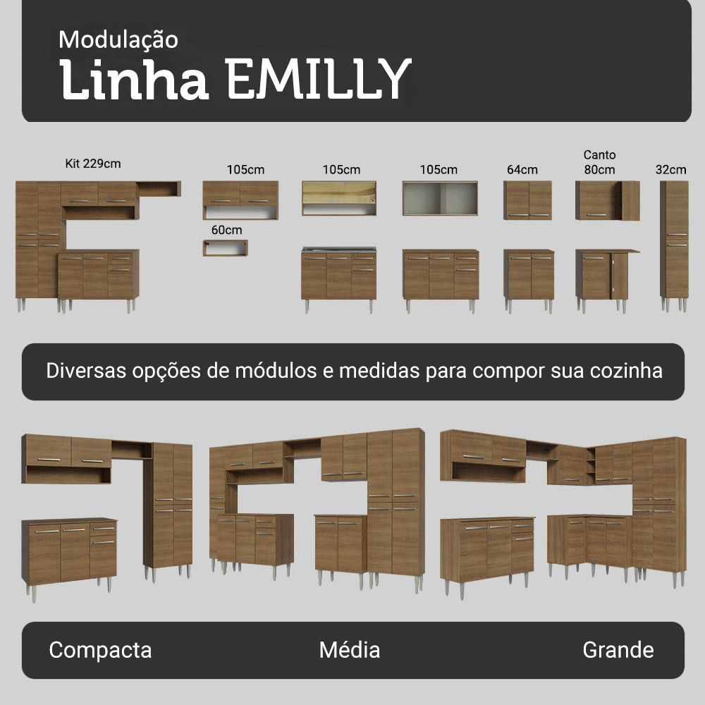 Armário de Cozinha Completa 293cm com Pia Rustic Emilly Madesa 09