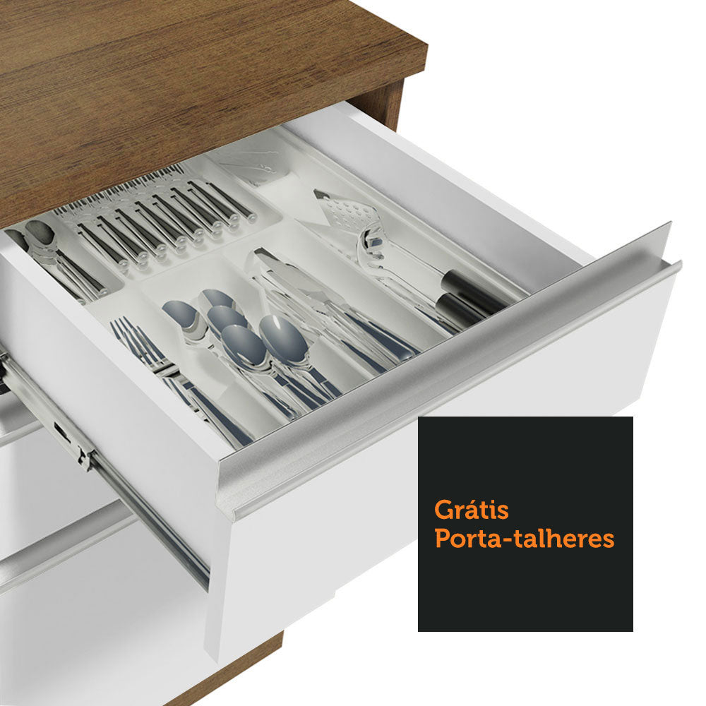 Armário de Cozinha Compacta 200cm Rustic/Branco Glamy Madesa 08