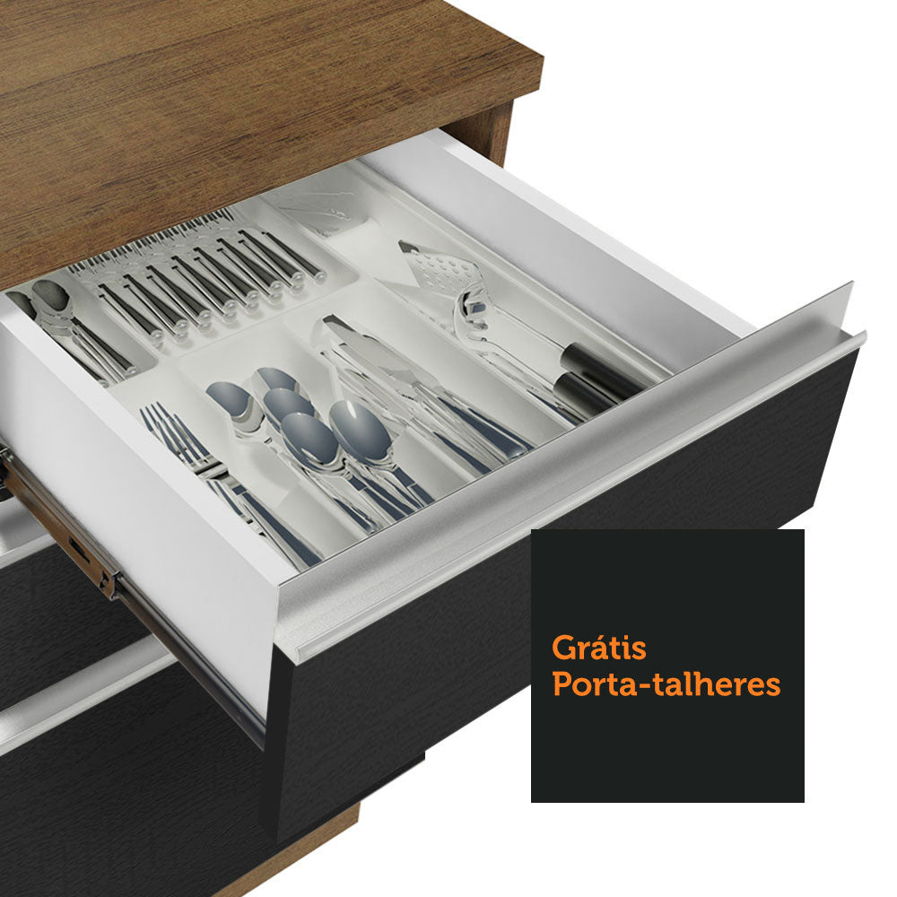 Armário de Cozinha Compacta 200cm Rustic/Preto Glamy Madesa 08
