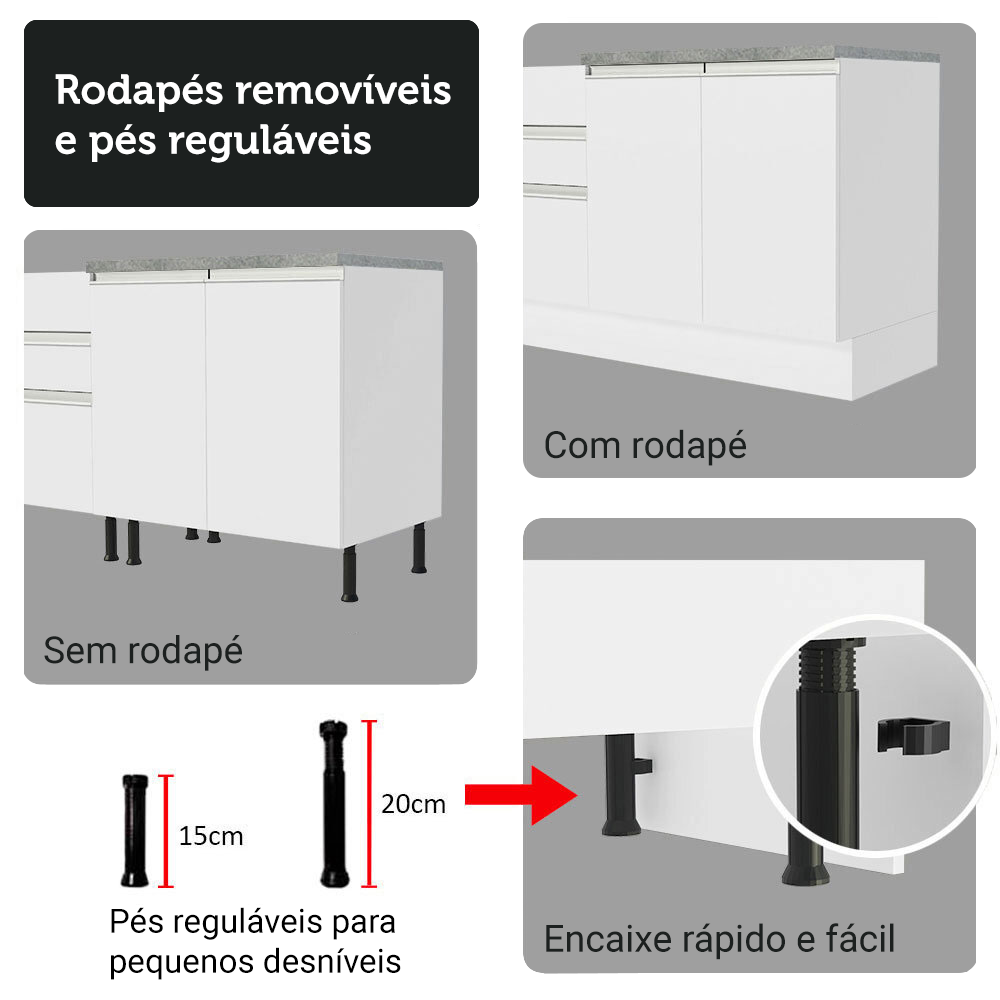 Armário de Cozinha Completa 340cm Branco Glamy Madesa 01