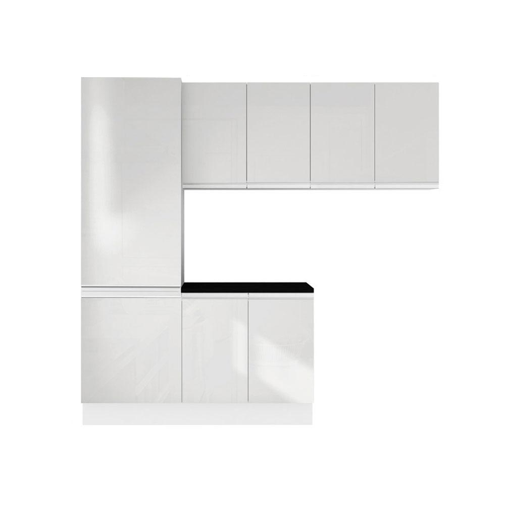 Kit Área De Serviço Madesa Acordes 100% MDF com Armário, Balcão e Torre Portas Branco Brilho