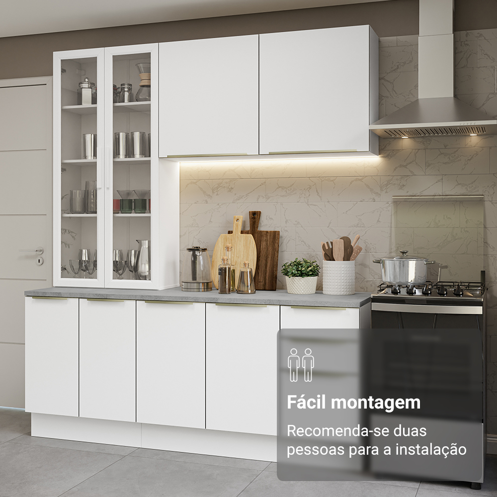 Armário de Cozinha Compacta 190 x 60 cm Branco Veludo Lux Madesa 02