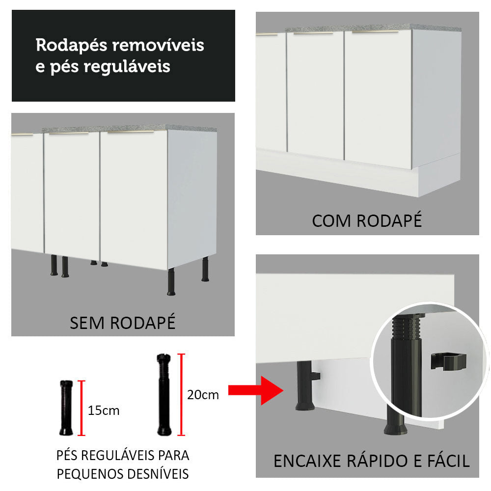 Armário de Cozinha Completa 260 x 60 cm Branco Branco Veludo Lux Madesa 03