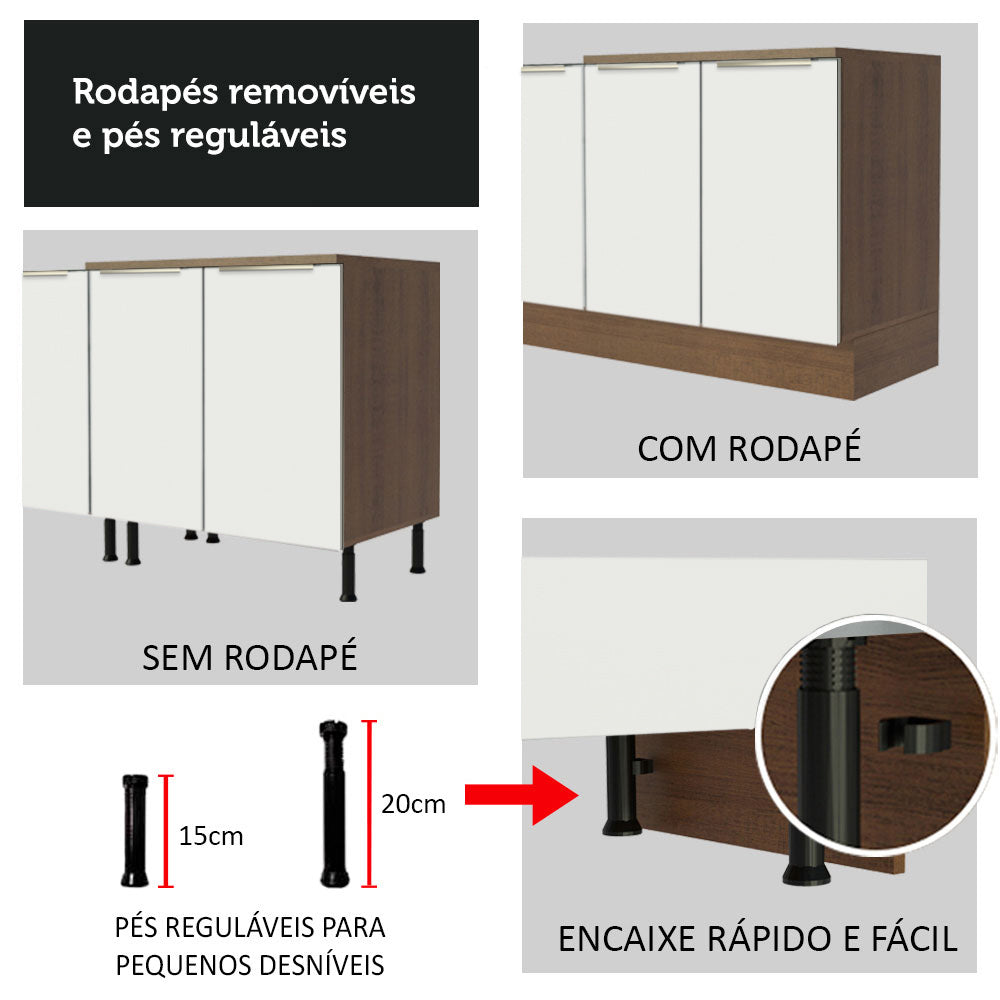 Armário de Cozinha Completa 260 x 60 cm Rustic Branco Veludo Lux Madesa 05