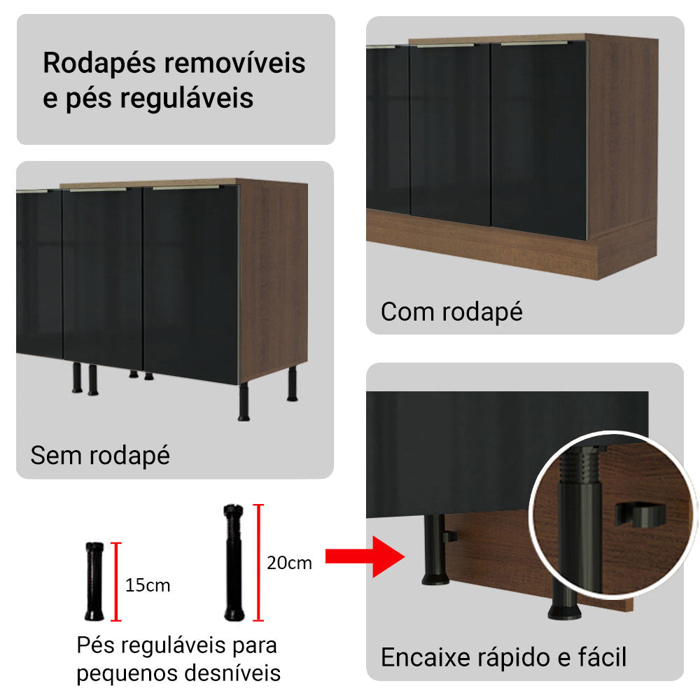 Armário de Cozinha Completa 270 x 60 cm Rustic/Preto Lux Madesa 04