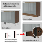 Armário de Cozinha Completa 270 x 60 cm Rustic/Cinza Lux Madesa 04